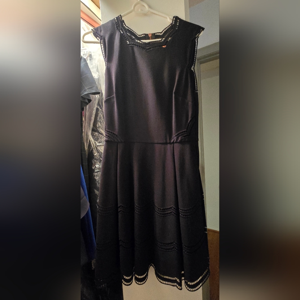 Ted Baker Black Midi Dress Eyelet Trim Size 2